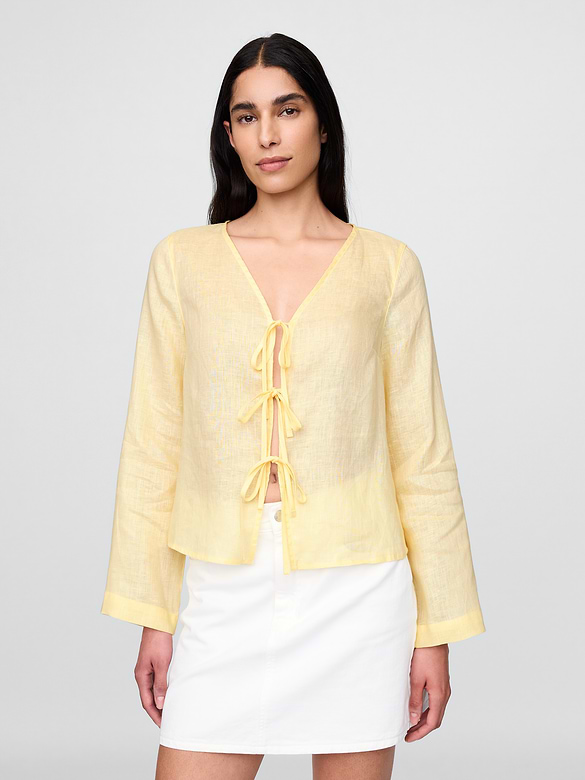 100% Linen Tie-Front Shirt