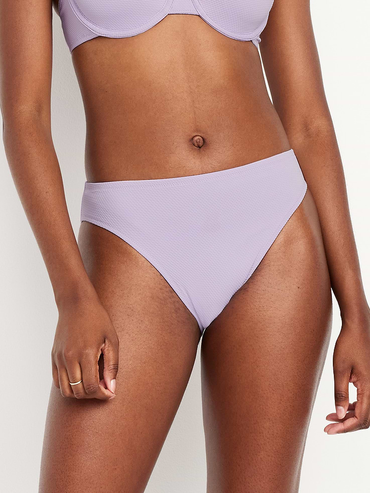 Image number 1 showing, Mid-Rise Textured Bikini Swim Bottoms