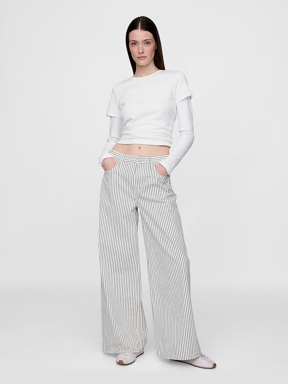 Mid Rise Denim Stripe Baggy Jeans