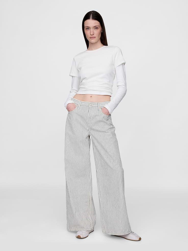 Image number 1 showing, Mid Rise Denim Stripe Baggy Jeans