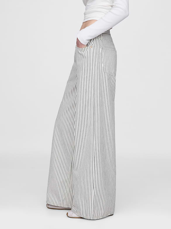 Mid Rise Denim Stripe Baggy Jeans