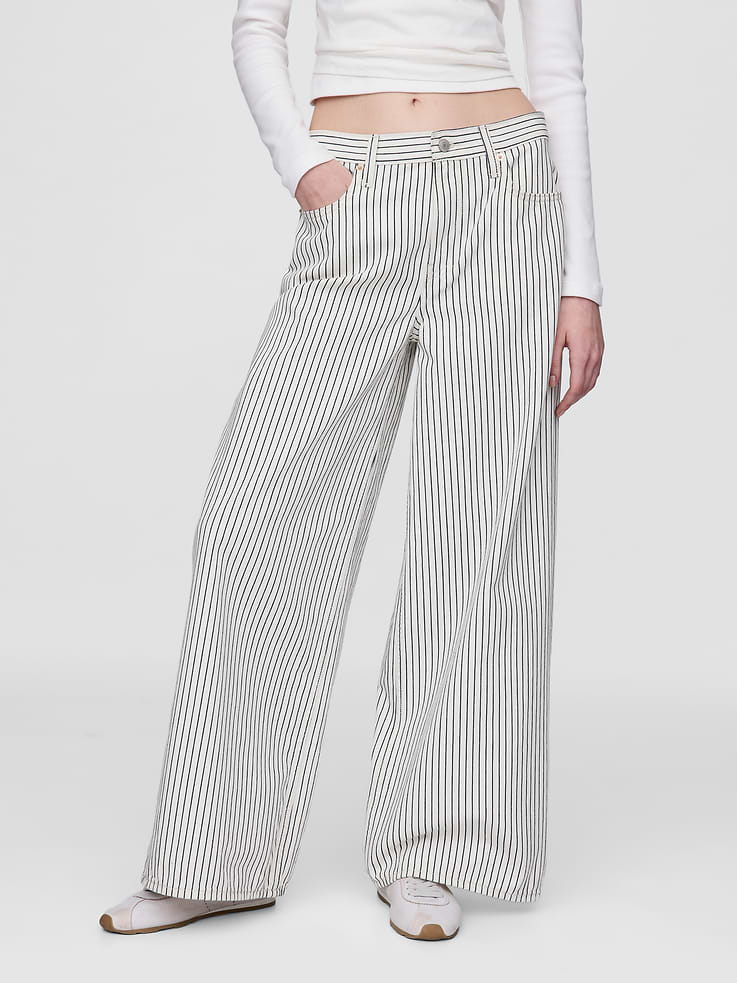 Image number 2 showing, Mid Rise Denim Stripe Baggy Jeans
