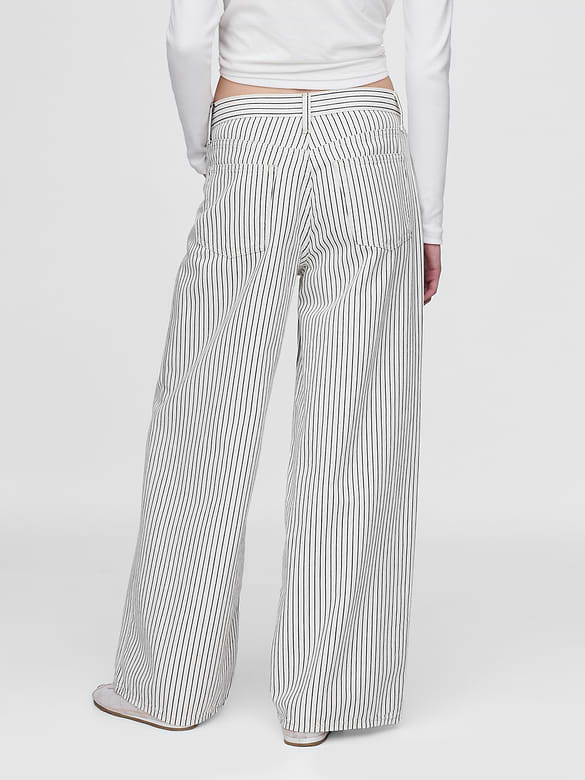 Mid Rise Denim Stripe Baggy Jeans