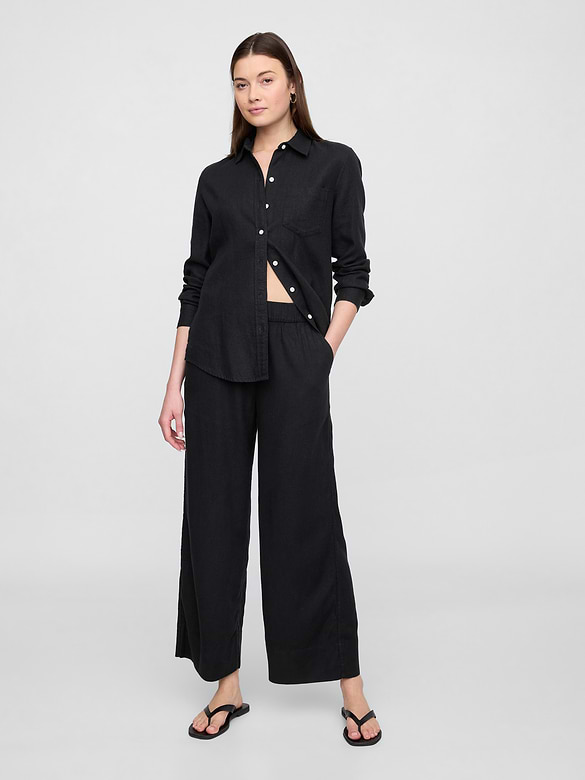 Relaxed Linen-Blend Pull-On Crop Pants