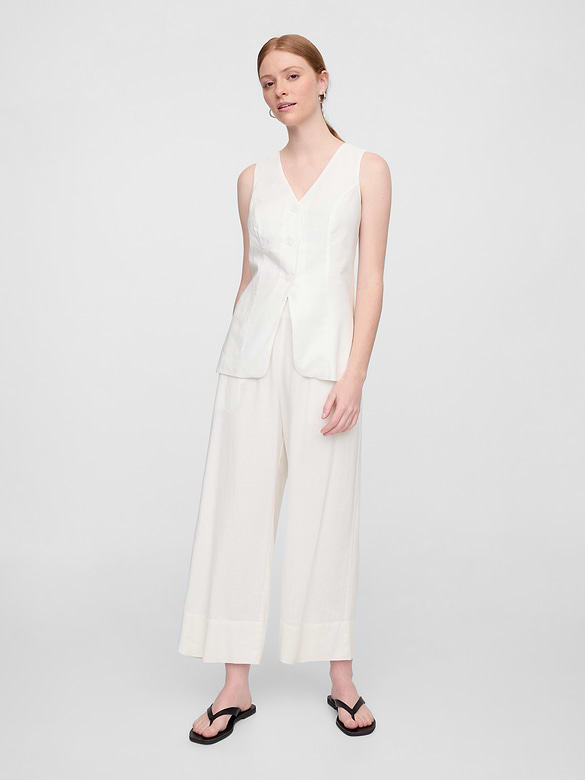 Relaxed Linen-Blend Pull-On Crop Pants
