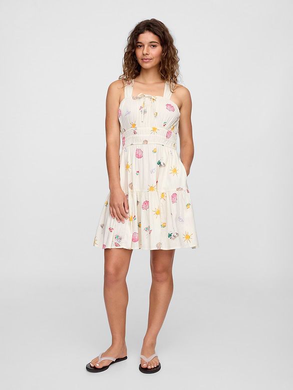 Smocked Tie-Front Mini Dress