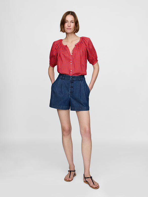 Gap × DÔEN High Rise Pleated Denim Trouser Shorts
