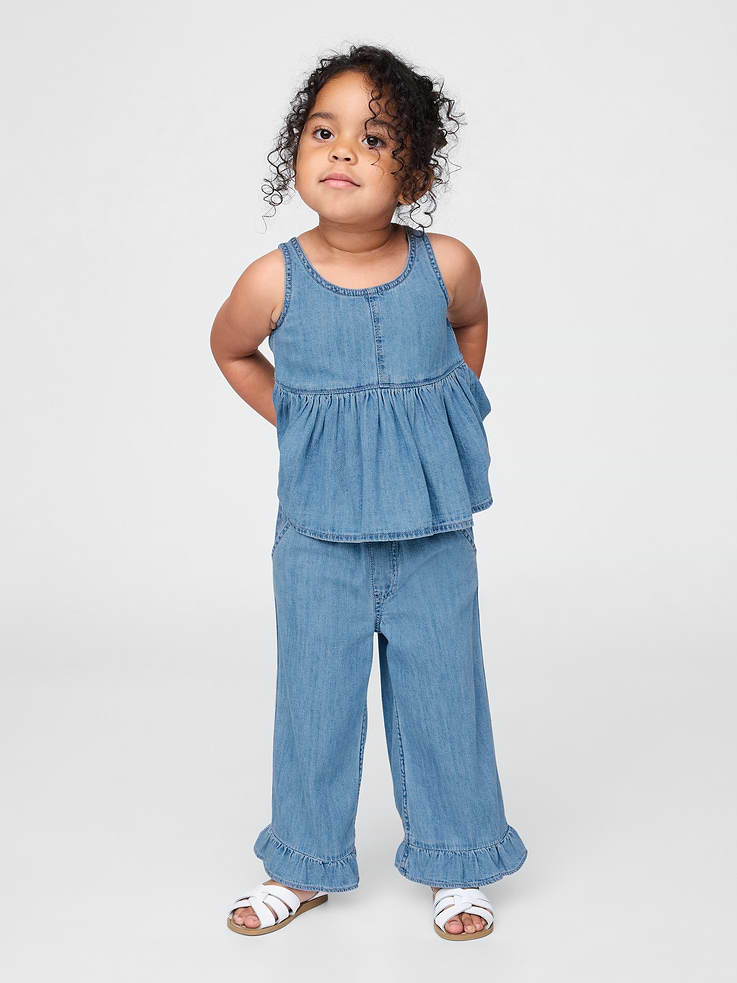 Image number 1 showing, Baby & Toddler Denim Ruffle Outfit Set
