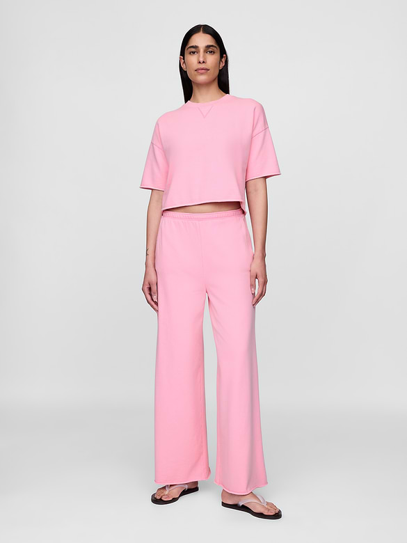 French Terry Wide-Leg Rolled-Hem Sweatpants