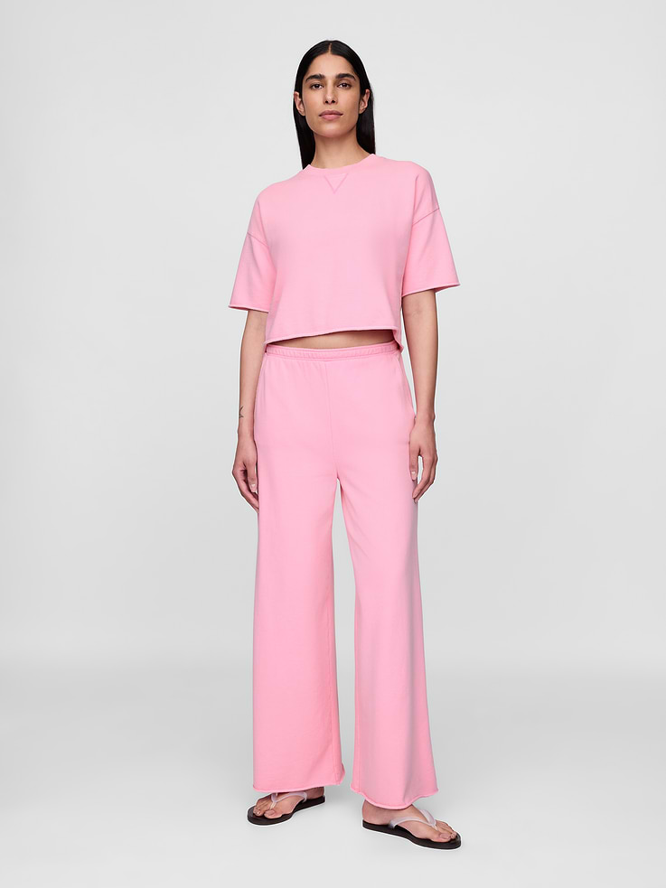 Image number 1 showing, French Terry Wide-Leg Rolled-Hem Sweatpants