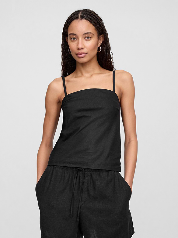 Linen-Blend Squareneck Top