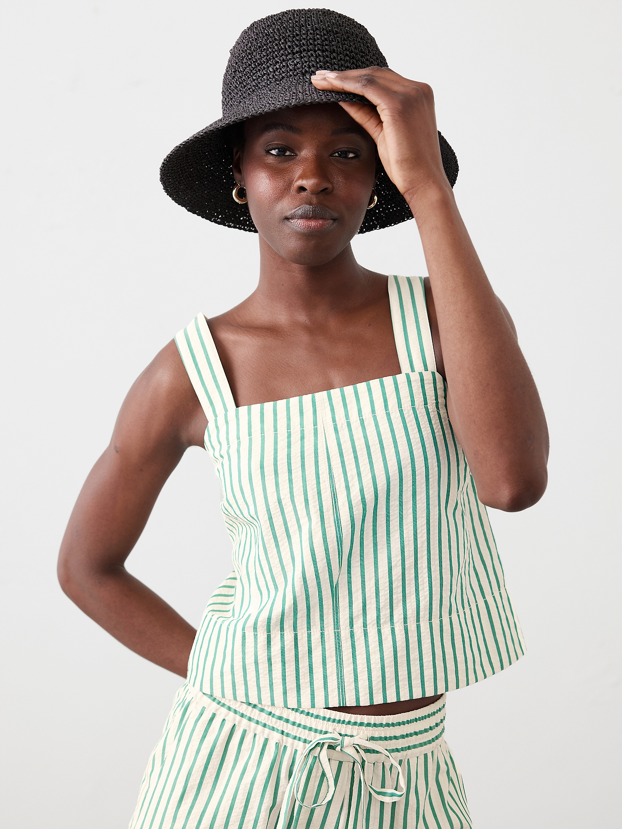 Seersucker Boxy Topstitch Tank | Banana Republic Factory