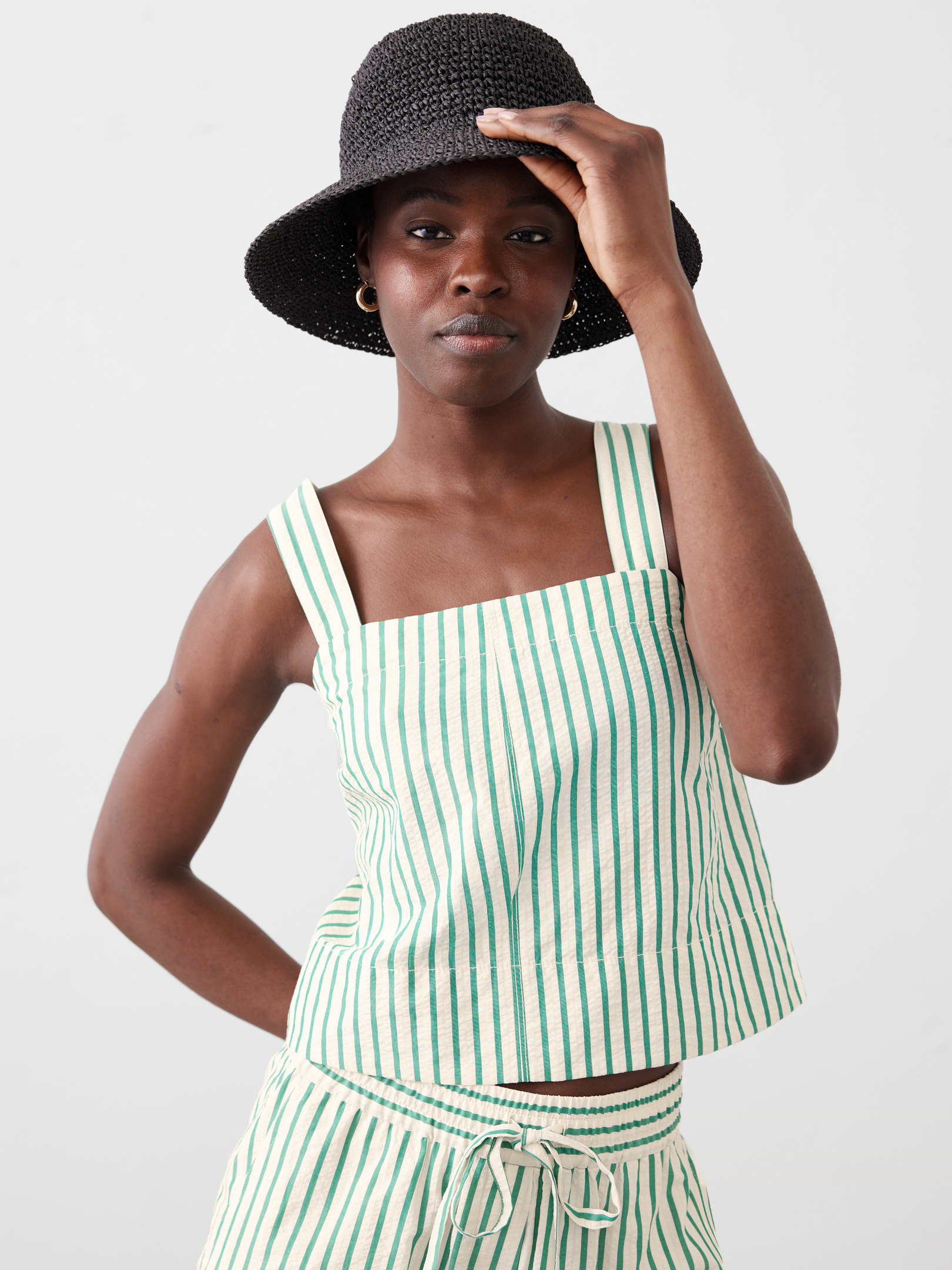 Seersucker Boxy Topstitch Tank | Banana Republic Factory