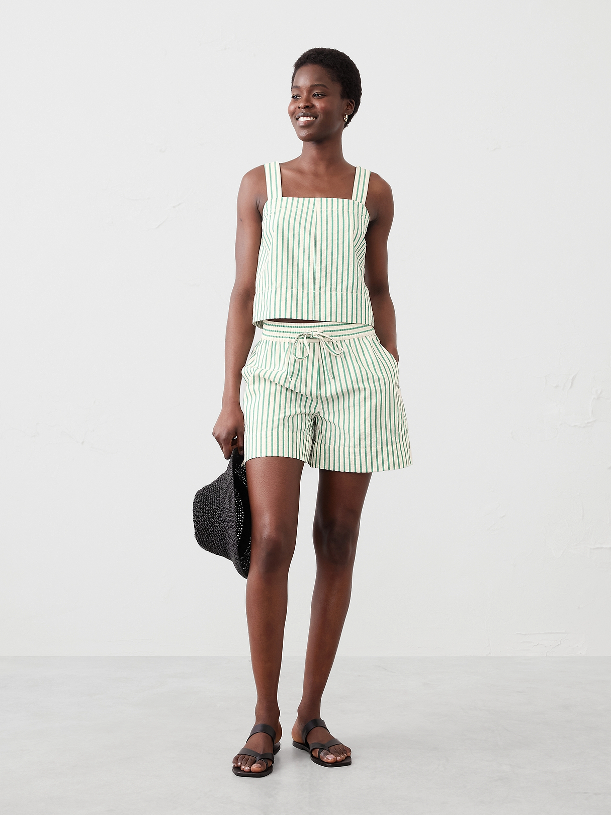 Seersucker Boxy Topstitch Tank | Banana Republic Factory