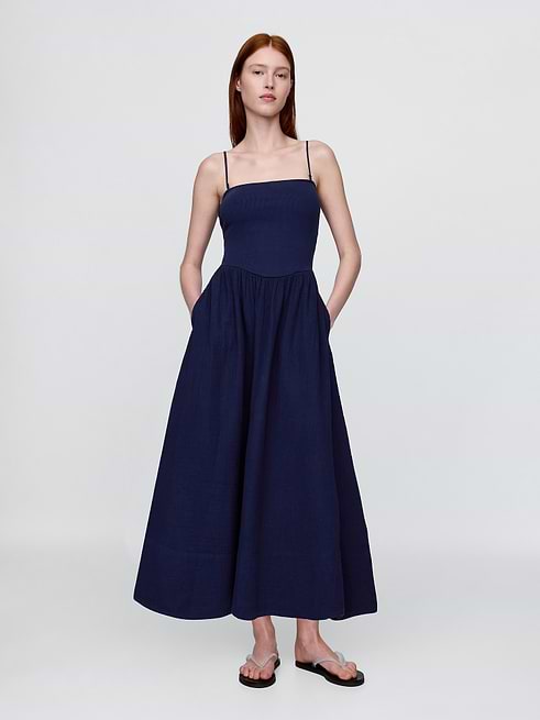sam's club gap gauze dress Women's Cotton Mixed Media Maxi by Navy Blue Size S Short sleeve