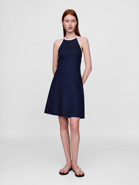 Linen-Blend Halter Mini Dress
