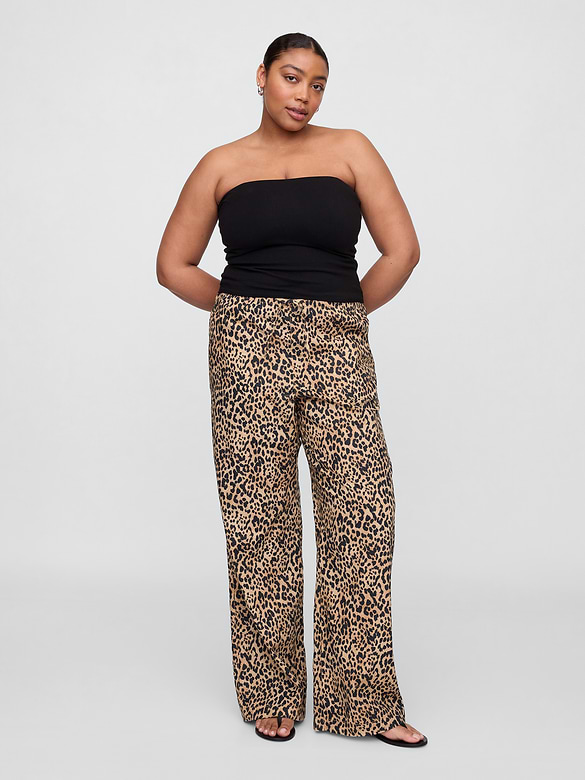 Mid Rise Linen-Blend Pull-On Wide-Leg Pants