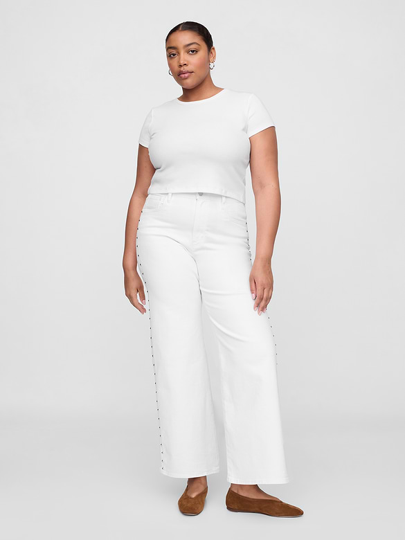 High Rise Studded Wide-Leg Jeans