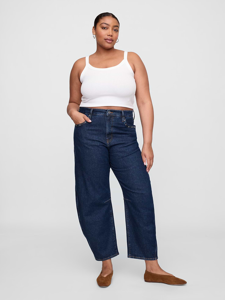 Image number 5 showing, High Rise Studded Barrel Jeans