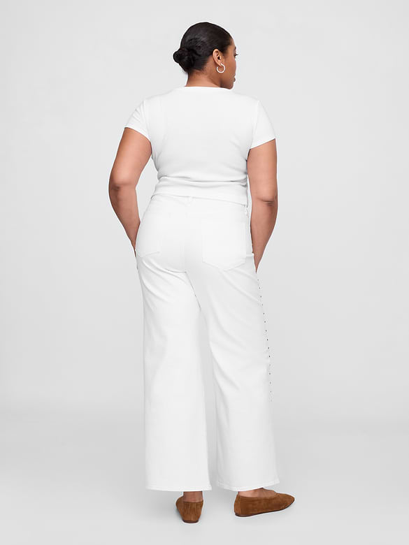 High Rise Studded Wide-Leg Jeans