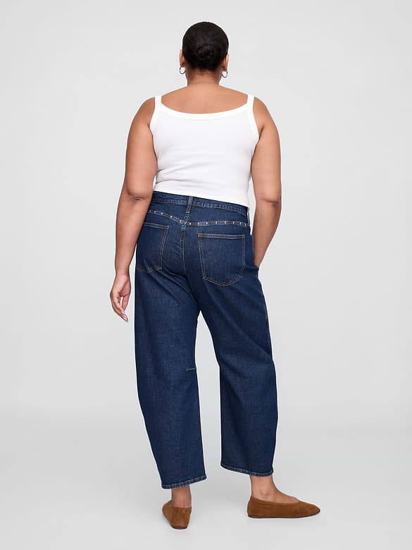 High Rise Studded Barrel Jeans