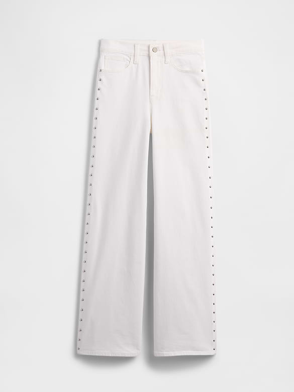 High Rise Studded Wide-Leg Jeans