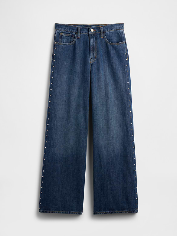 High Rise SuperSoft Studded Wide-Leg Jeans