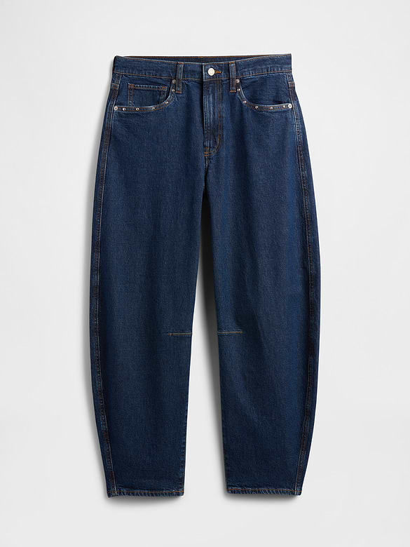 High Rise Studded Barrel Jeans