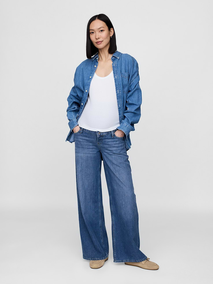 Image number 1 showing, Maternity UltraSoft Full-Panel Baggy Jeans