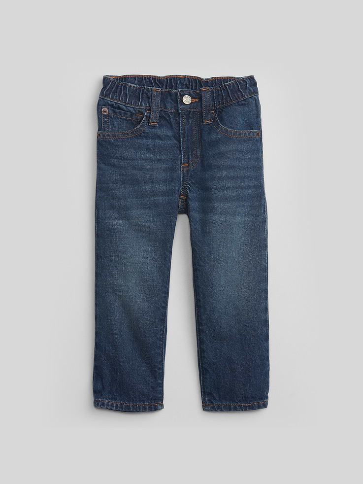 Image 1 of 3, Made with 5% recycled contents., Better denim. Better planet. This pair of denim is part of our water-saving Washwell program. Compared to conventional wash methods, Washwell has saved millions of liters of water since 2016., Non-stretch denim., Dark indigo wash with fading and whiskering., Snap closure (sizes 2T-5T have hook & bar closure and zip fly)., Classic five-pocket styling., This product was made in a factory that invests in gender equity and women’s empowerment through RISE. Learn more at, Product #597350