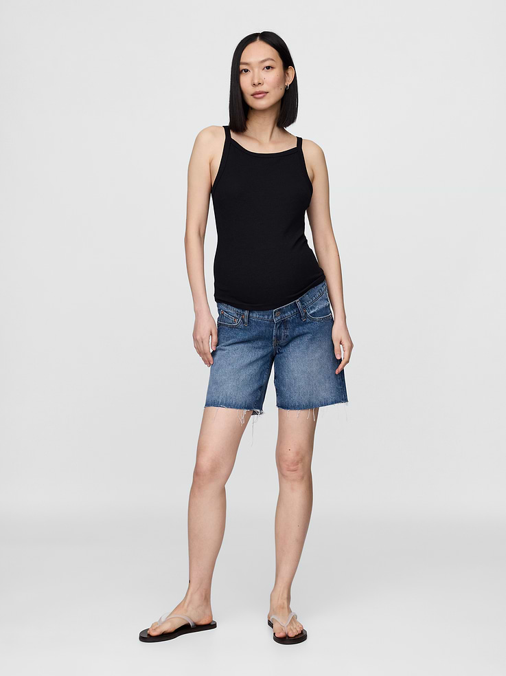 Image number 1 showing, 7" Maternity Full Panel Denim Bermuda Shorts