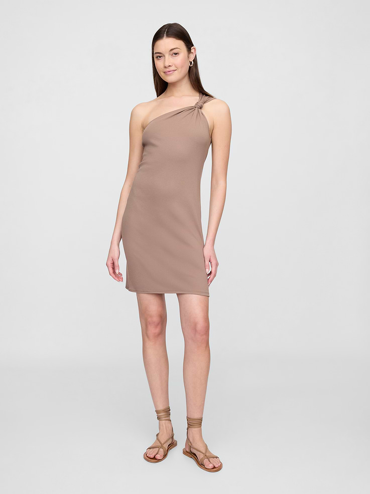 Image 1 of 6, Soft ribbed knit., One-shoulder tank strap with knot detail., Asymmetrical neckline., Product #779552