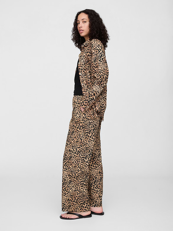 Mid Rise Linen-Blend Pull-On Wide-Leg Pants