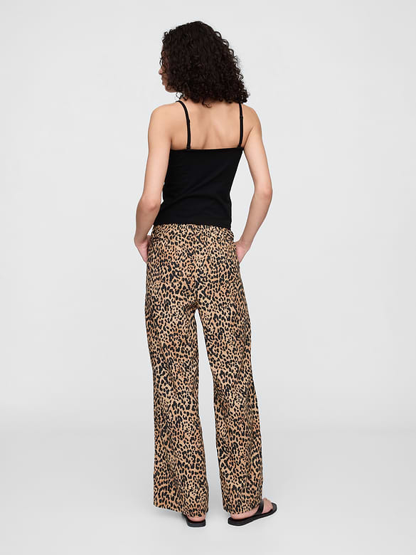 Mid Rise Linen-Blend Pull-On Wide-Leg Pants
