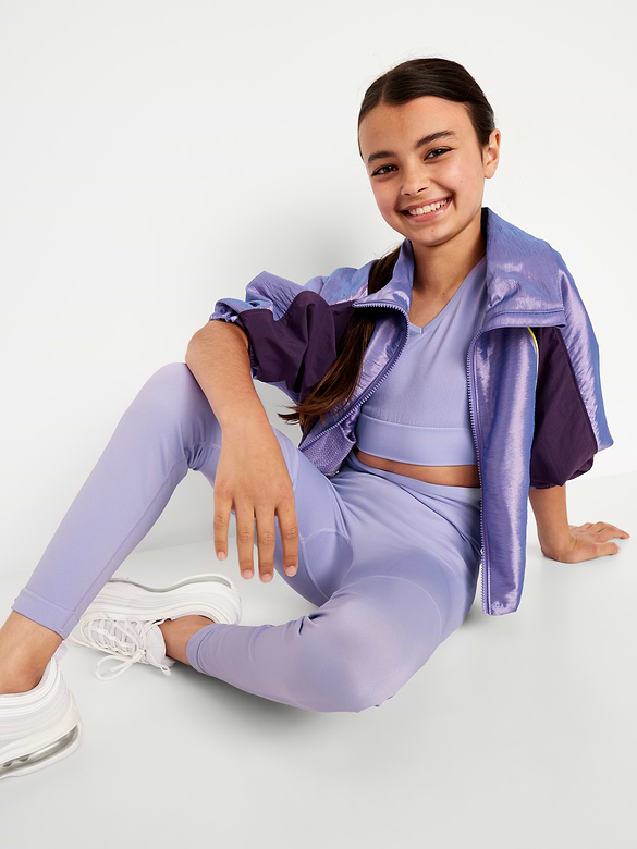 Fitted High-Waisted 7/8-Length Seamless Performance Leggings for Girls