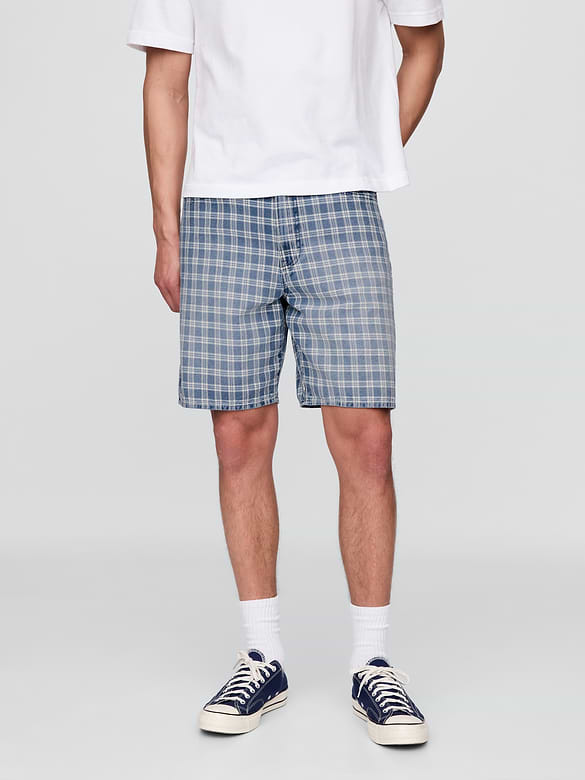 '90s Loose Denim Plaid Shorts