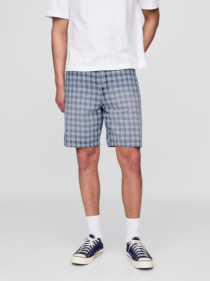 Image number 2 showing, '90s Loose Denim Plaid Shorts