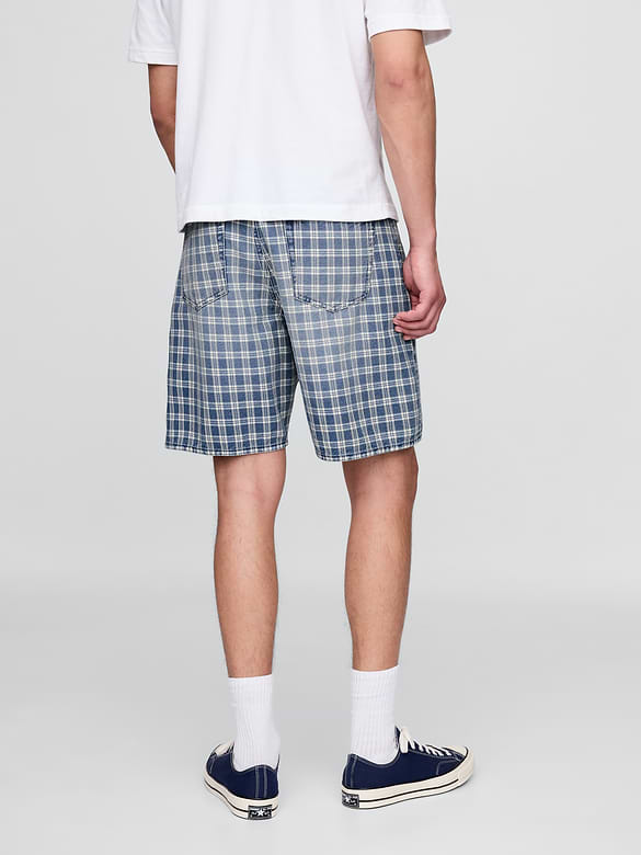 '90s Loose Denim Plaid Shorts