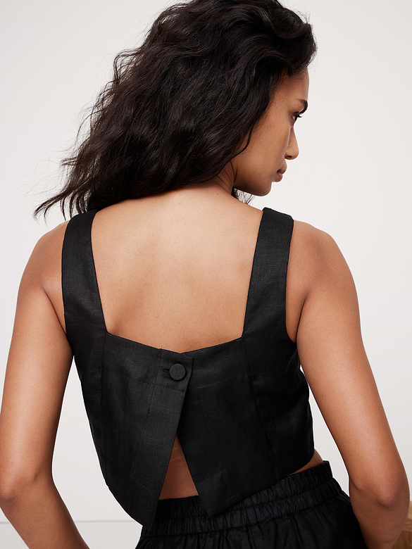 Linen Square-Neck Cropped Tank