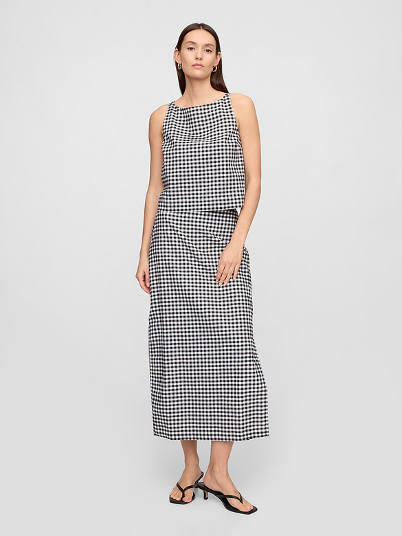Linen-Blend Maxi Slip Skirt