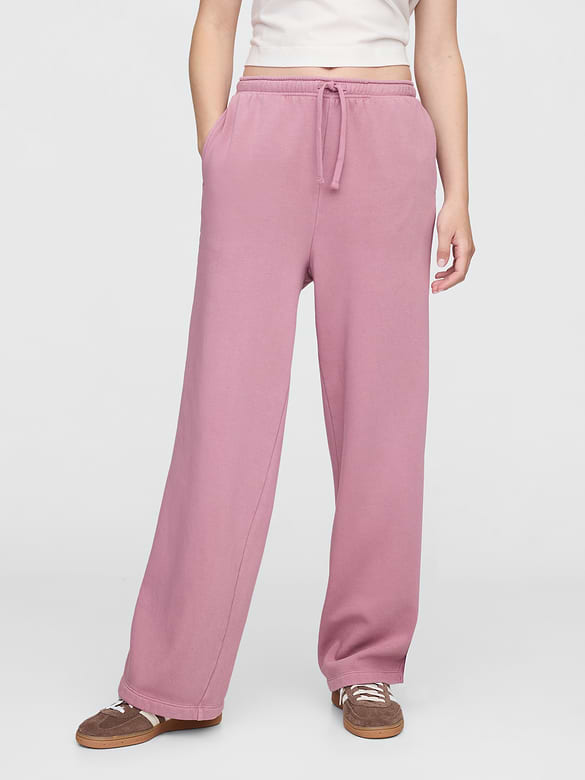Fleece Rib-Seam Wide-Leg Pants