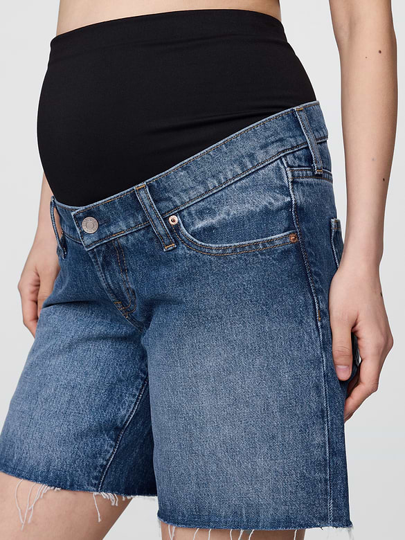 Bermuda en denim avec panneau intégral de Maternité, entrejambe de 18 cm