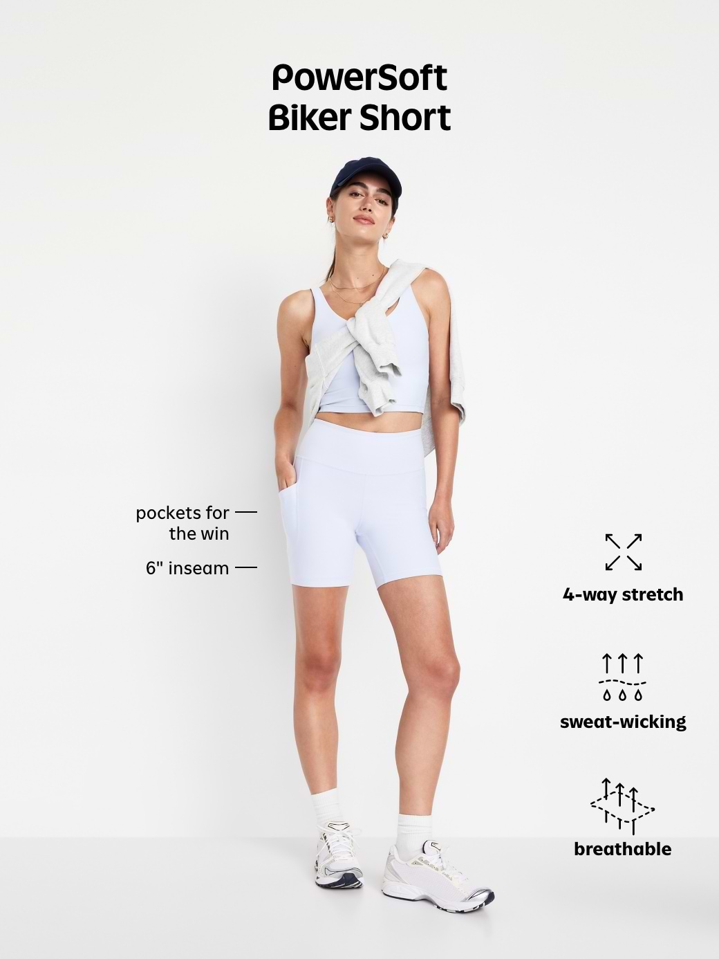 High-Waisted PowerSoft Pocket Biker Shorts -- 6-inch inseam | Old Navy
