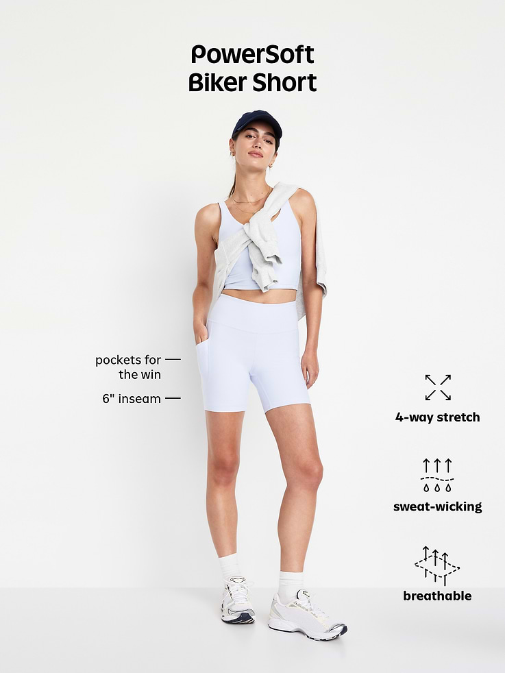 Image number 8 showing, High-Waisted PowerSoft Pocket Biker Shorts -- 6-inch inseam