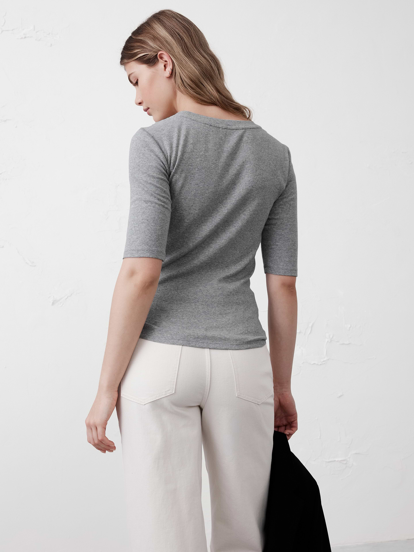 Image number 2 showing, Ribbed Elbow-Sleeve T-Shirt