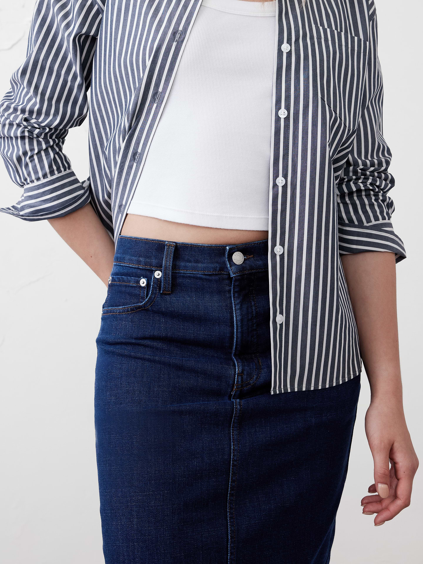 Image number 3 showing, Denim Midi Pencil Skirt