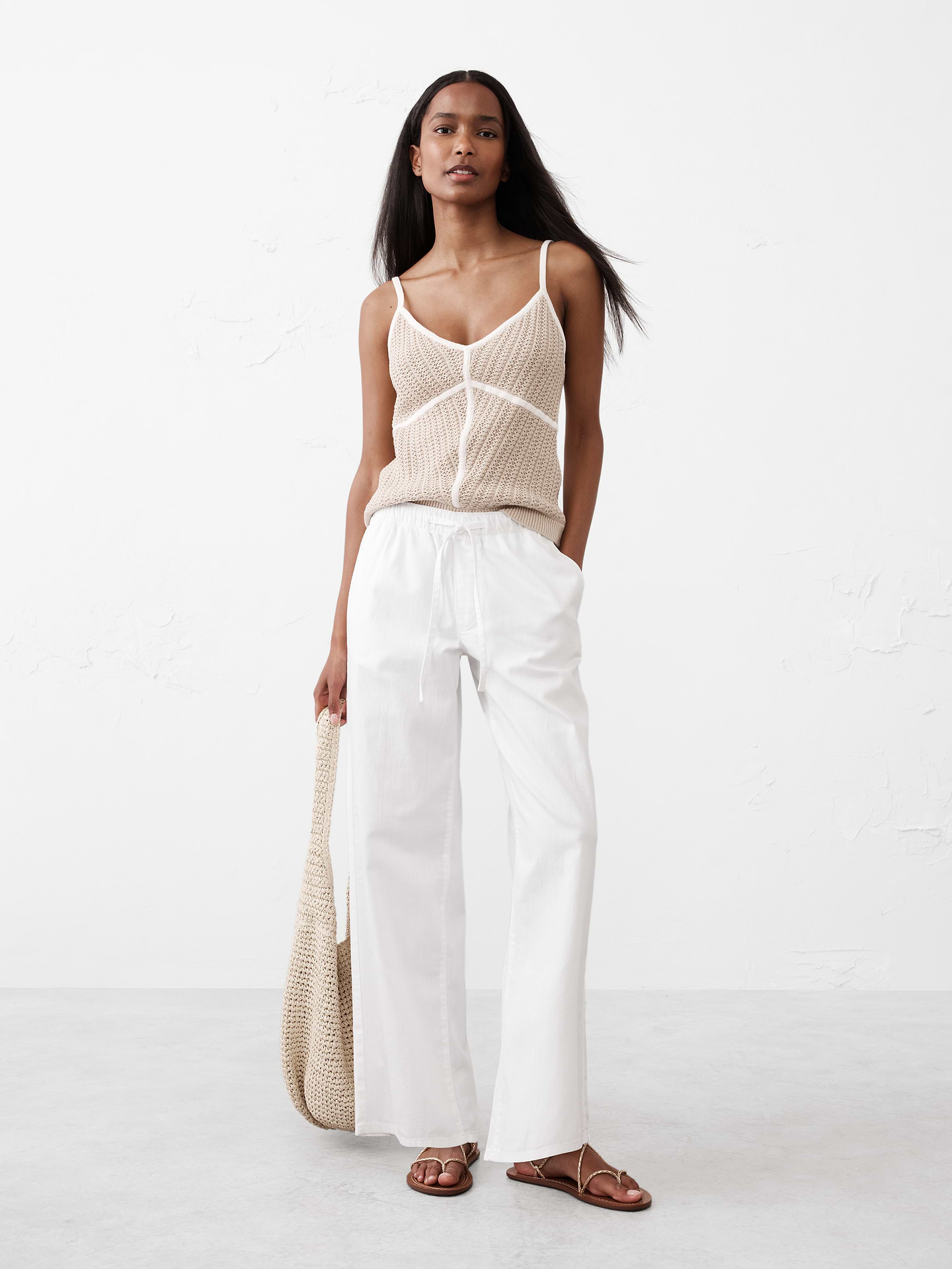 Image number 1 showing, Wide-Leg Mid-Rise Summerweight Pull-On Jean