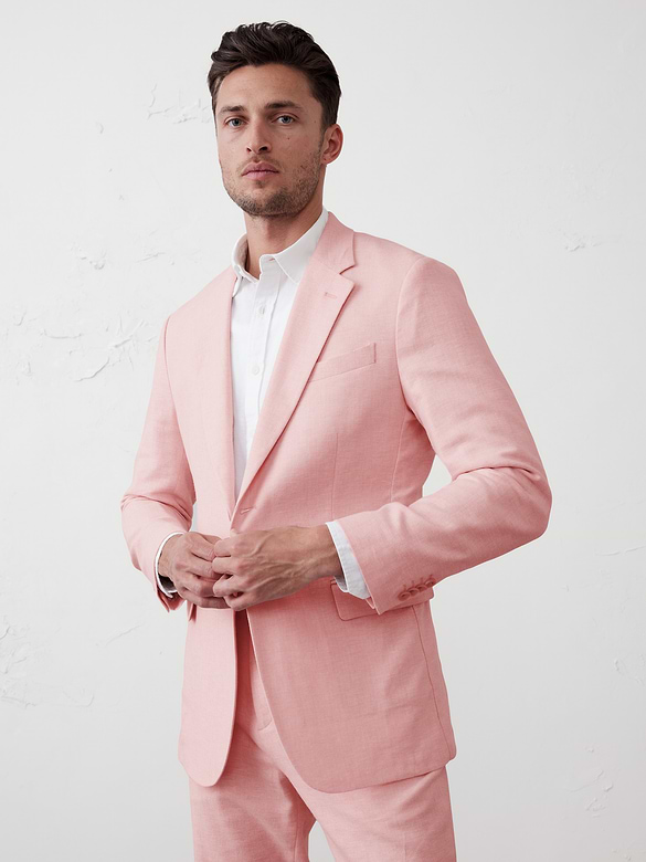 Linen-Blend Herringbone Suit Jacket