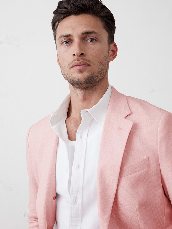 Linen-Blend Herringbone Suit Jacket