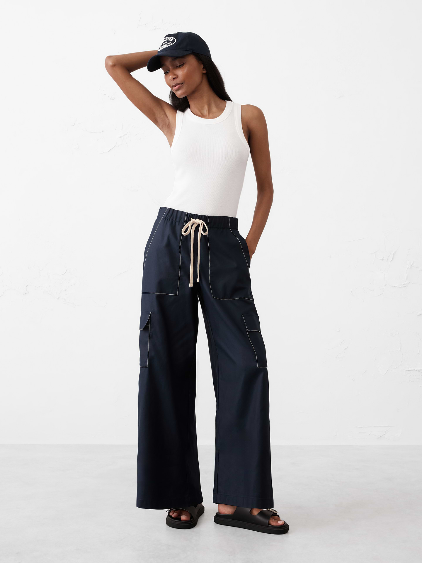 Image number 1 showing, Wide-Leg High-Rise Cargo Pull-On Pant